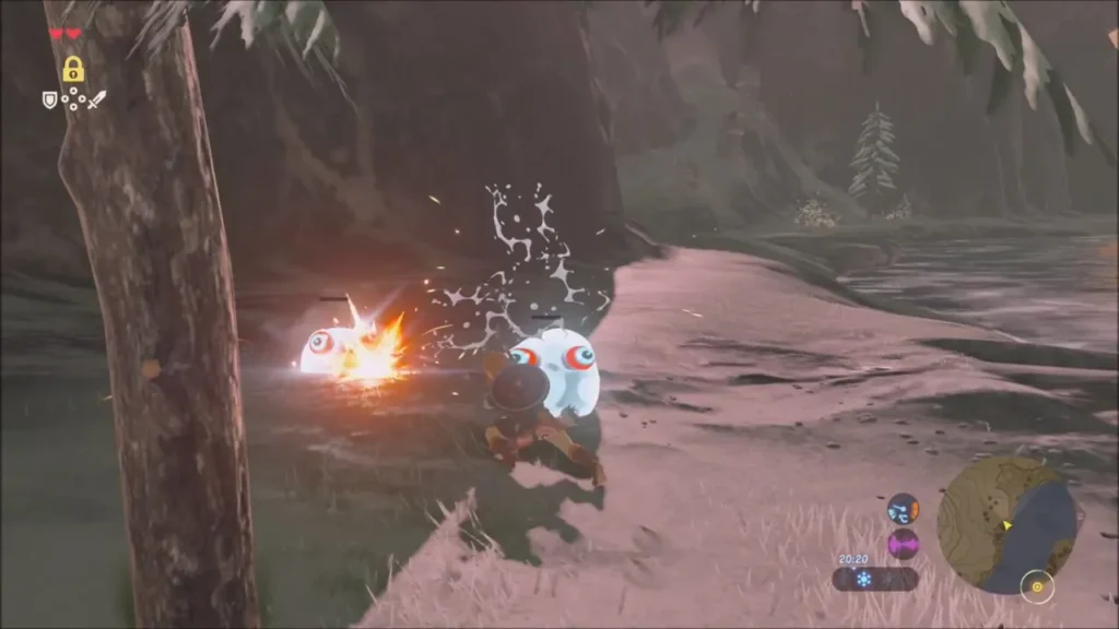 Link fighting white Chuchus on the snowy shore Link fighting white Chuchus on the snowy shore