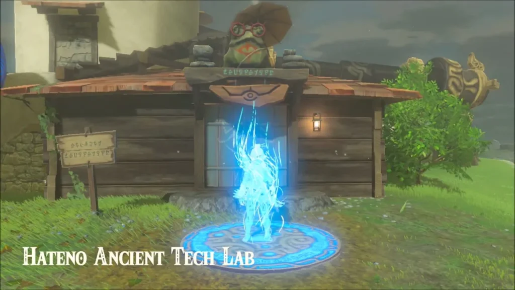 Link warping in at the Hateno Ancient Tech Lab