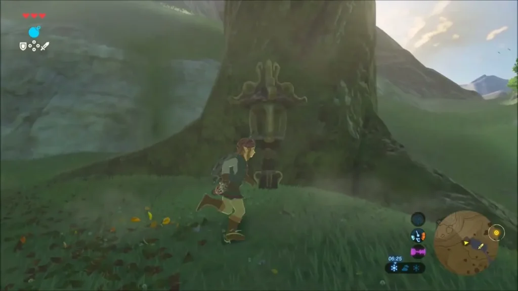 Link running toward the big tree beside the path