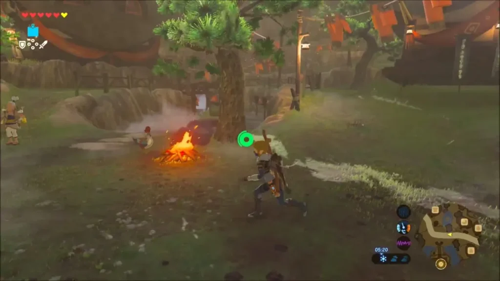 Link running to a campfire to light an arrow