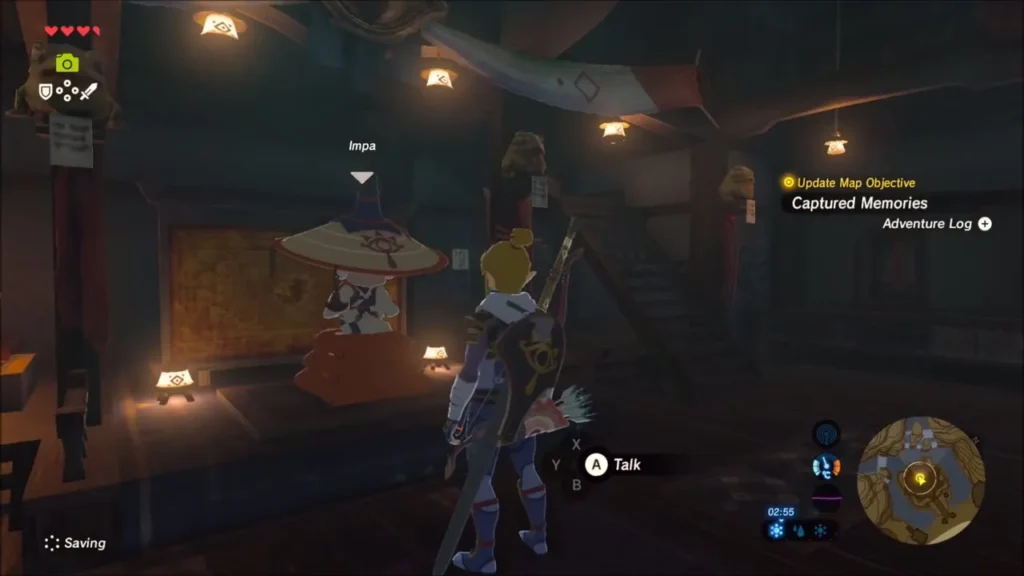 Impa inside her house as the Captured Memories quest update appears