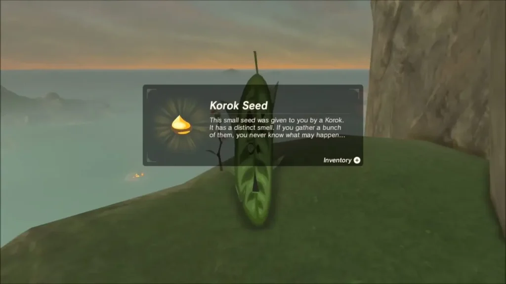 Korok Seed item box beside the Korok at the cliff top
