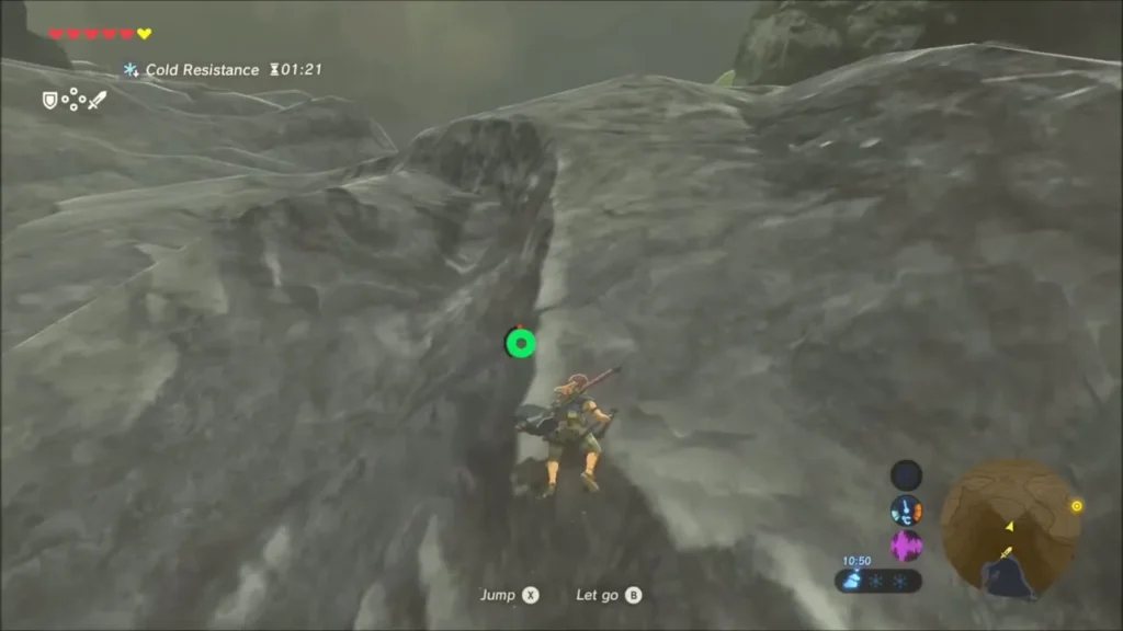 Link climbing a rocky cliff face