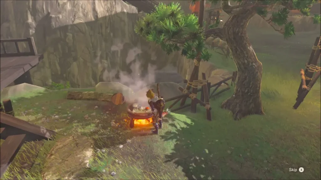 Link cooking ingredients in the pot with steam rising