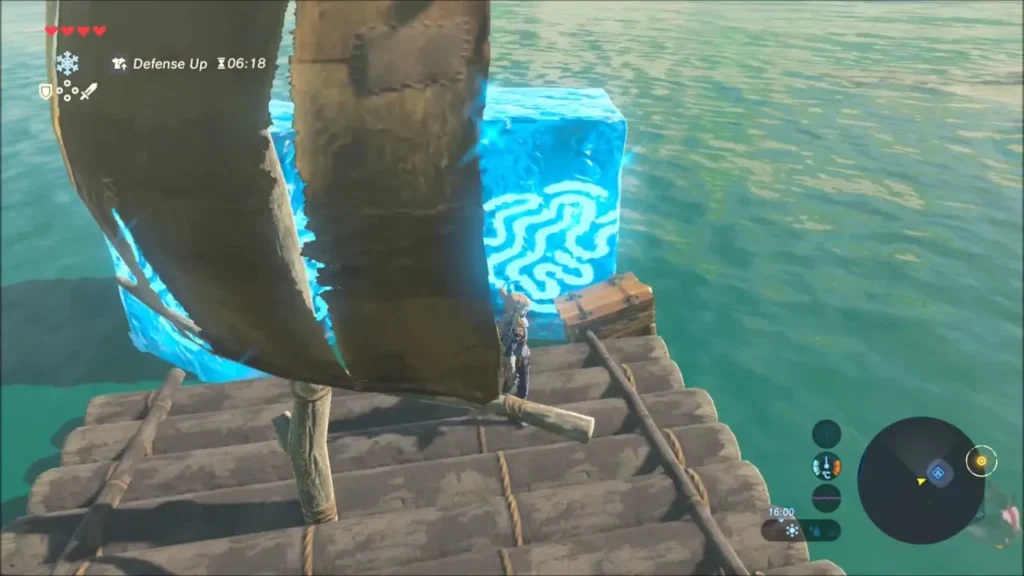 A Cryonis ice pillar rising beside the raft next to a chest