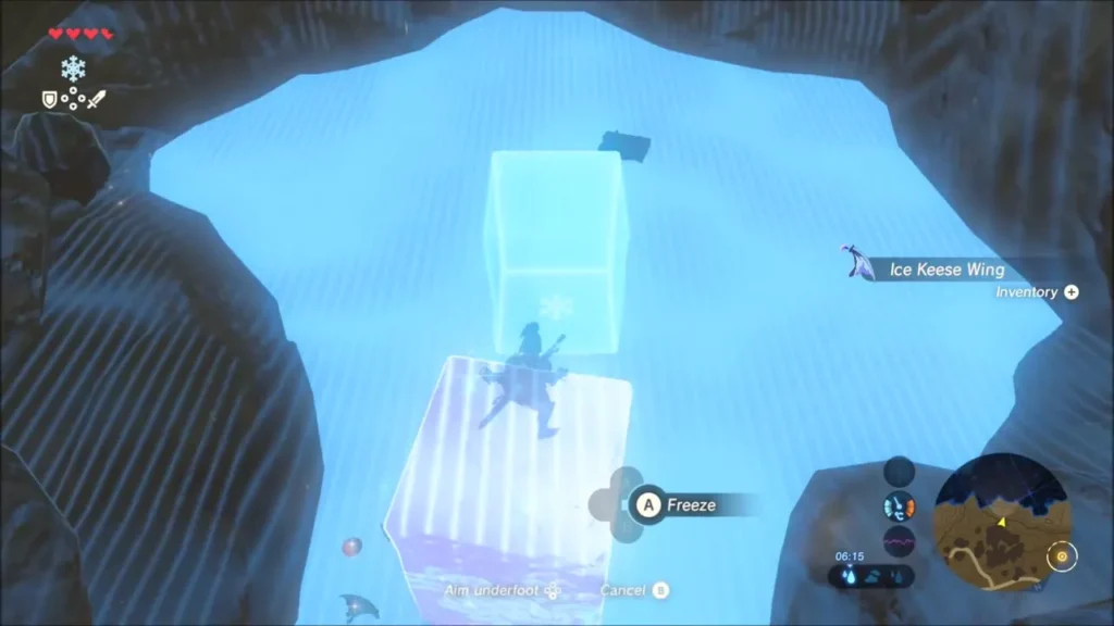 Link climbing Cryonis ice blocks in the cave