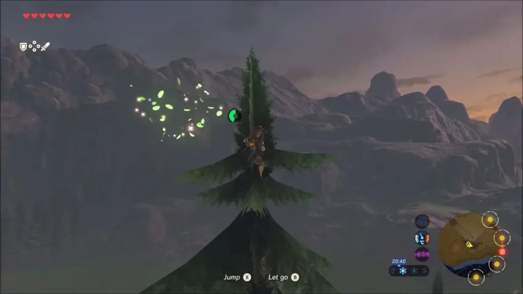 Link near the very top of the fir with leaves swirling