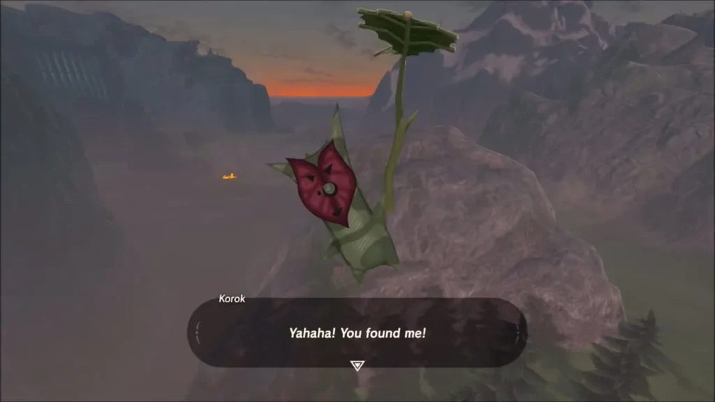 The Korok at the fir tip saying you found me