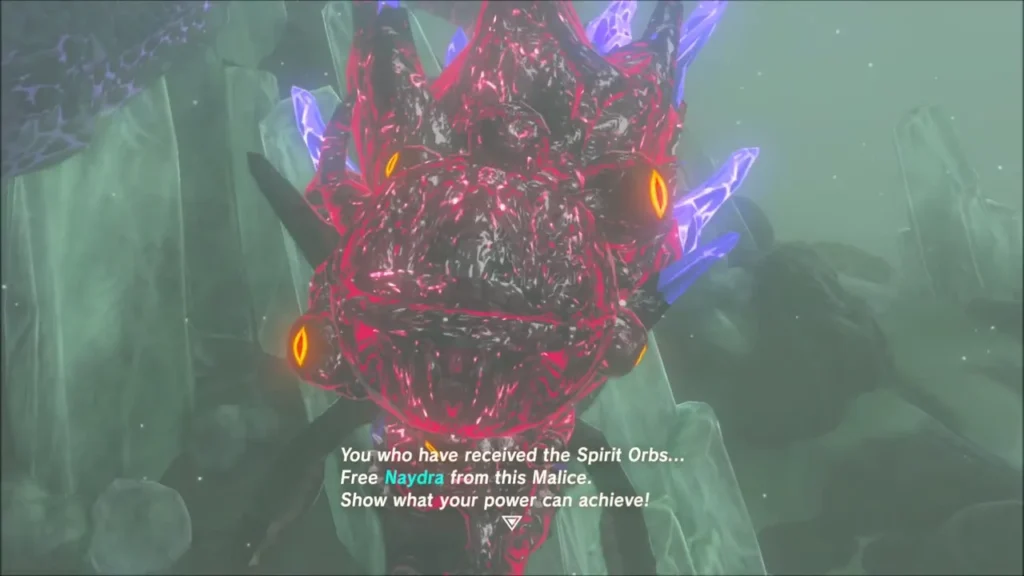 A Malice-covered Naydra head as the voice asks Link to free her