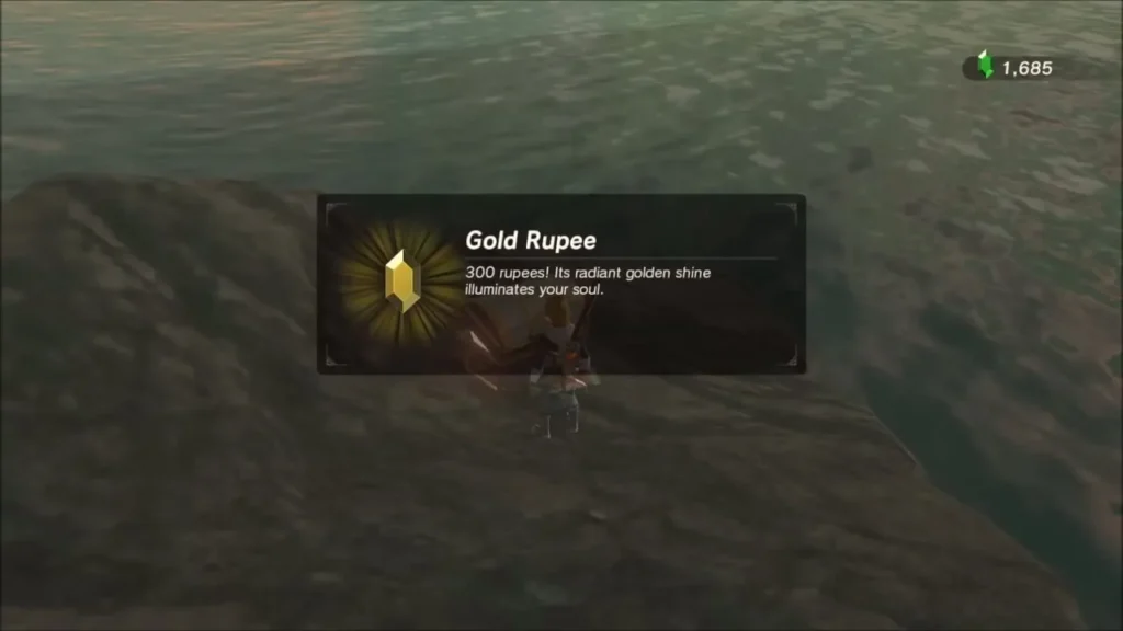 Link receiving the 300-rupee Gold Rupee from the chest