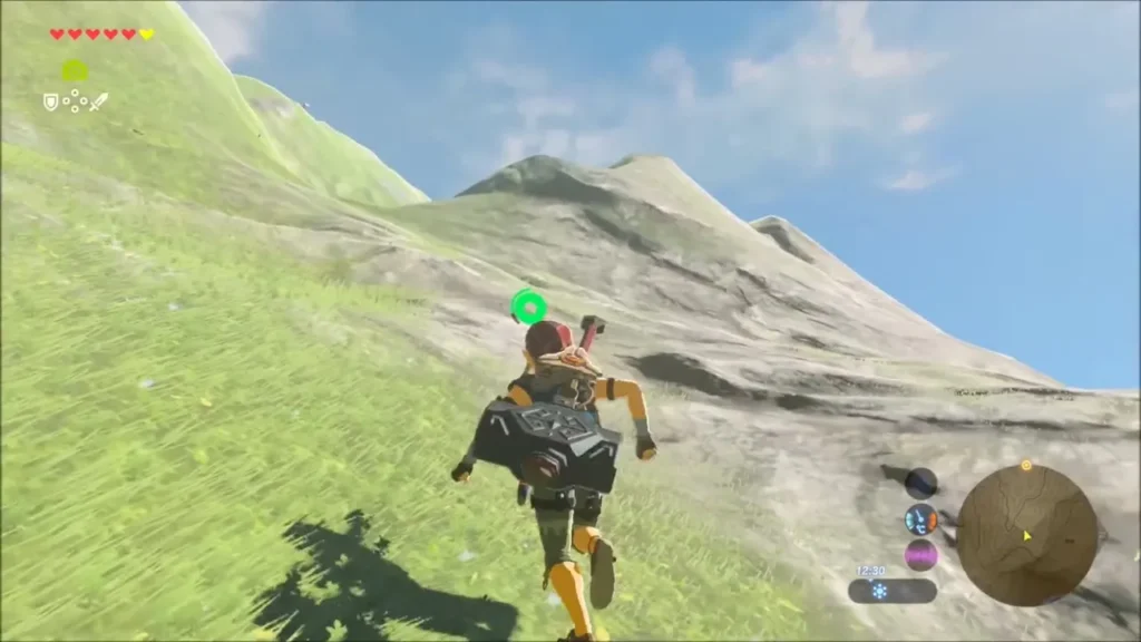Link running down a grassy mountain slope