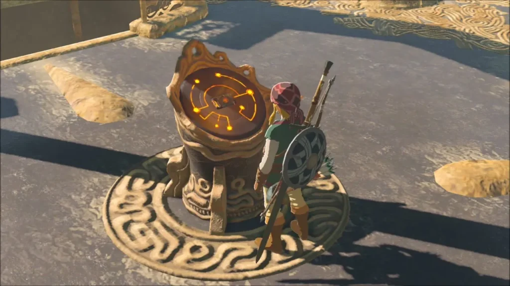 Link standing at the dormant terminal at the top of the tower