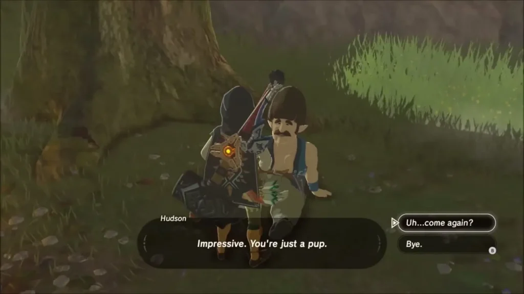 Link talking with Hudson beside the big tree
