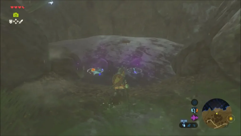 Link inside the dark cave beside Luminous Stone deposits