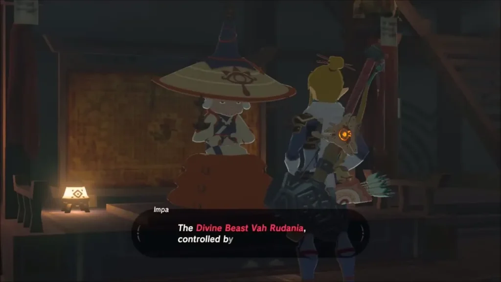 Impa explaining the Divine Beasts inside her house