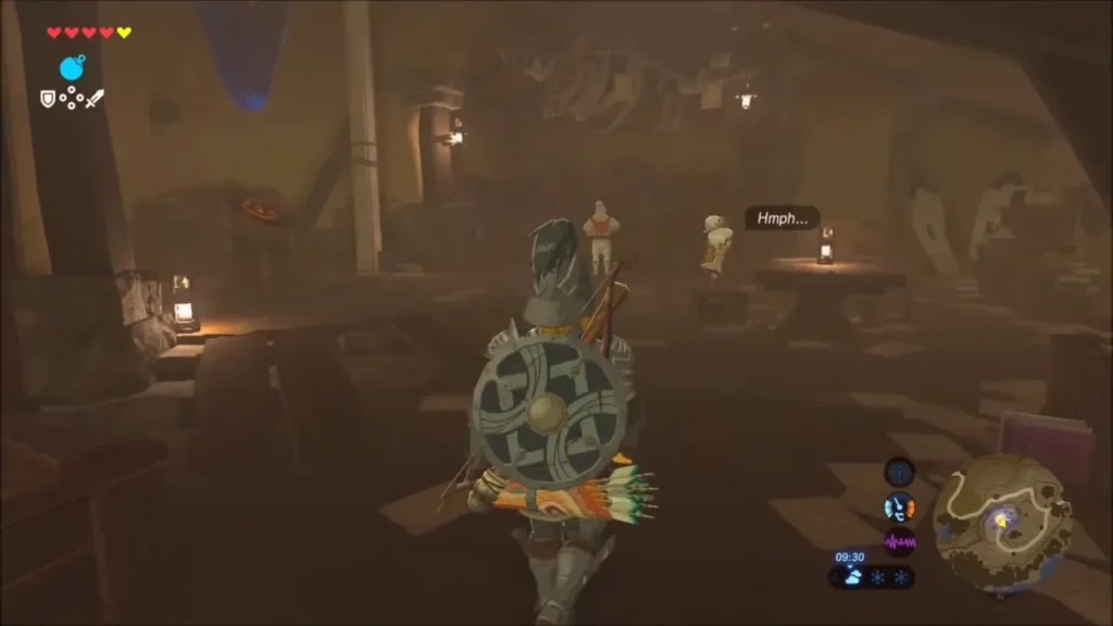 Link entering the dim Ancient Tech Lab with Purah ahead