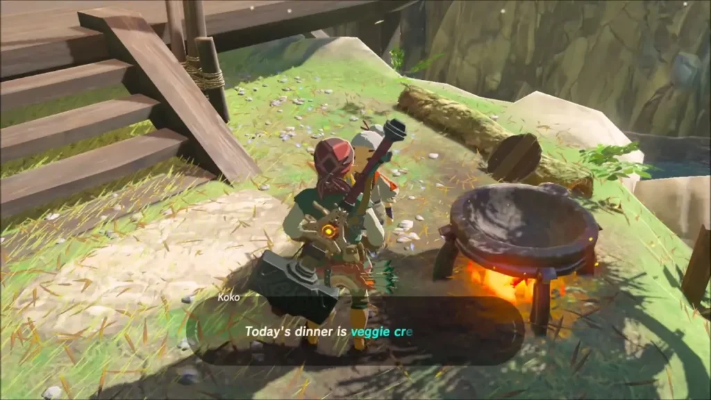 Link meeting Koko beside the cooking pot in Kakariko