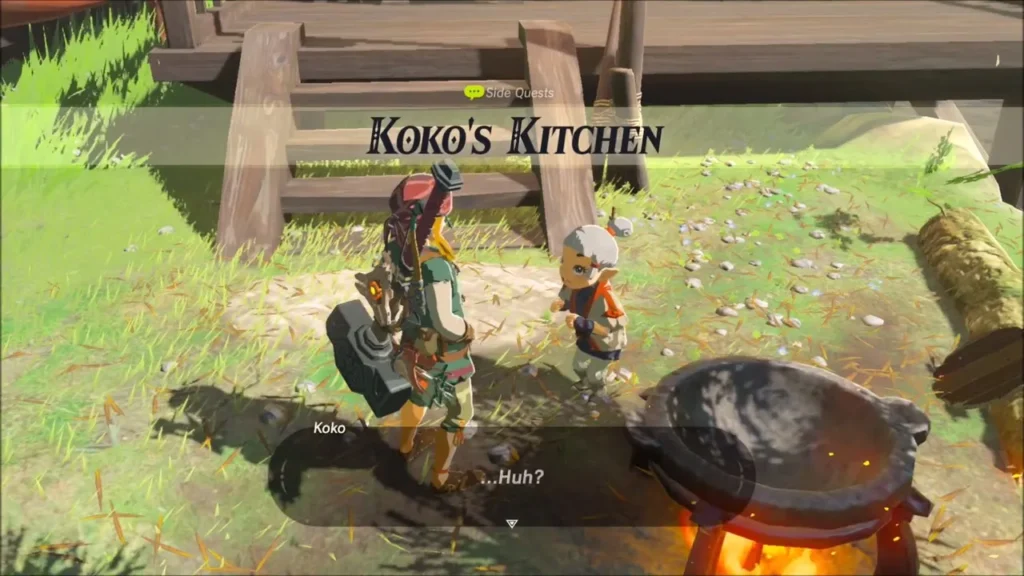 Koko's Kitchen side quest banner beside the cooking pot