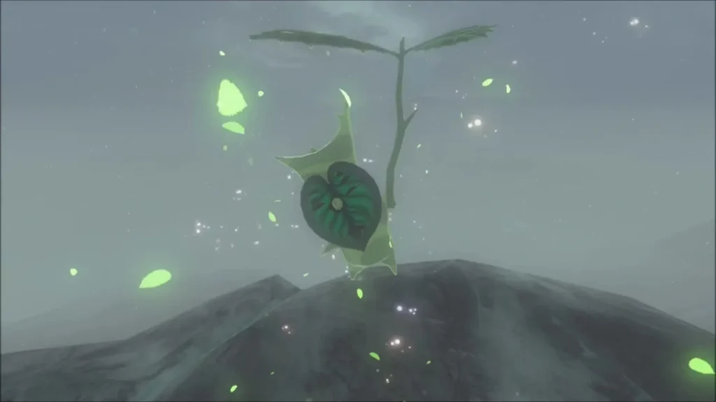 A Korok bursting out in green leaves on the hilltop