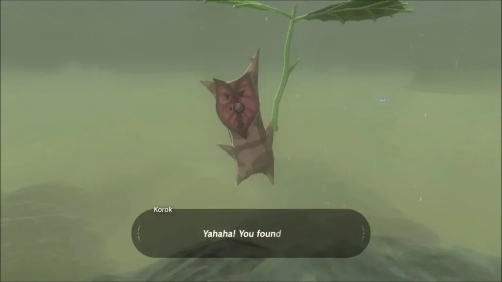 The Korok with its leaf saying Yahaha after the balloon pops