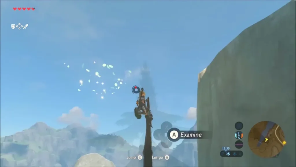 Link at the very tip of the fir tree with an Examine prompt