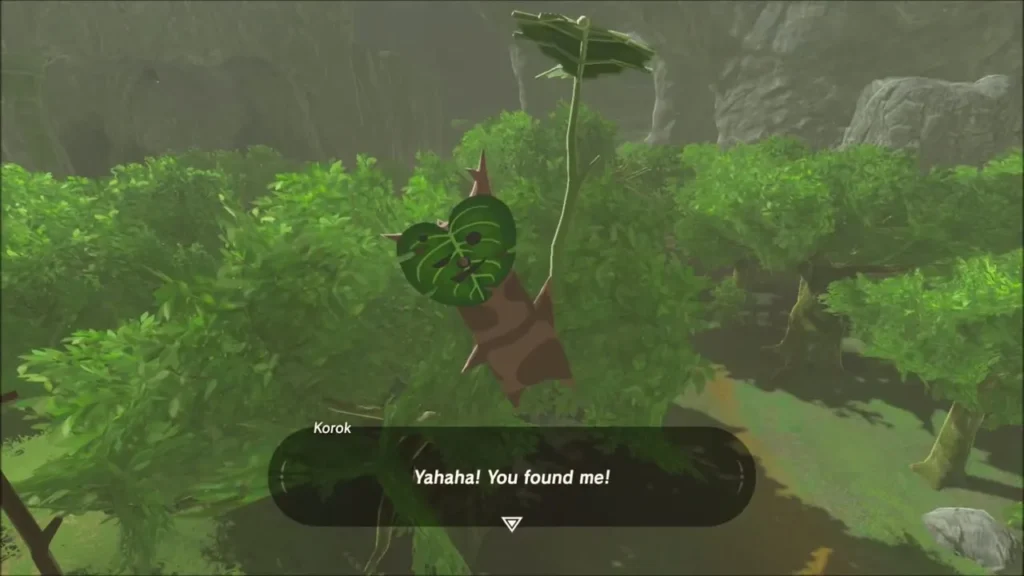Korok emerging from the trees below the fort