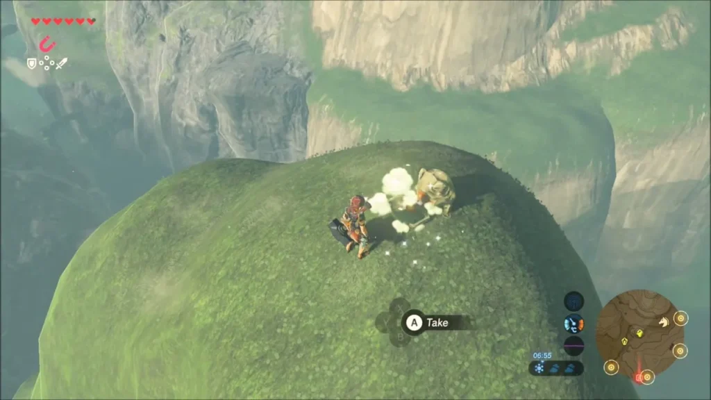 Puff of smoke as the Korok appears where the rock was