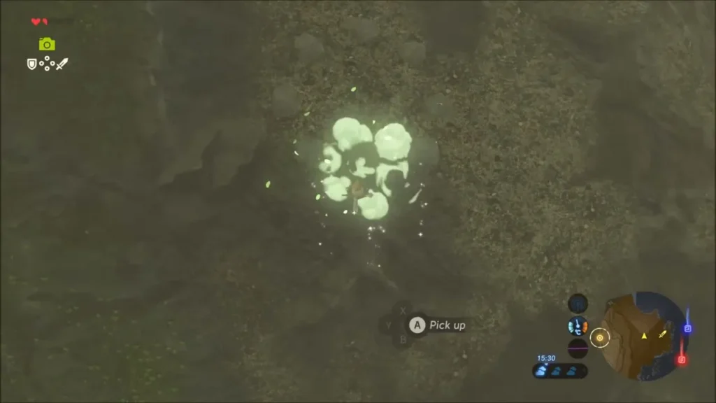 A green Korok puff appearing where the boulder was set down