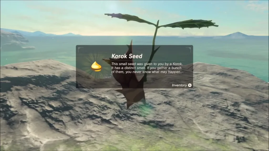Korok Seed item box over the Korok above the sea
