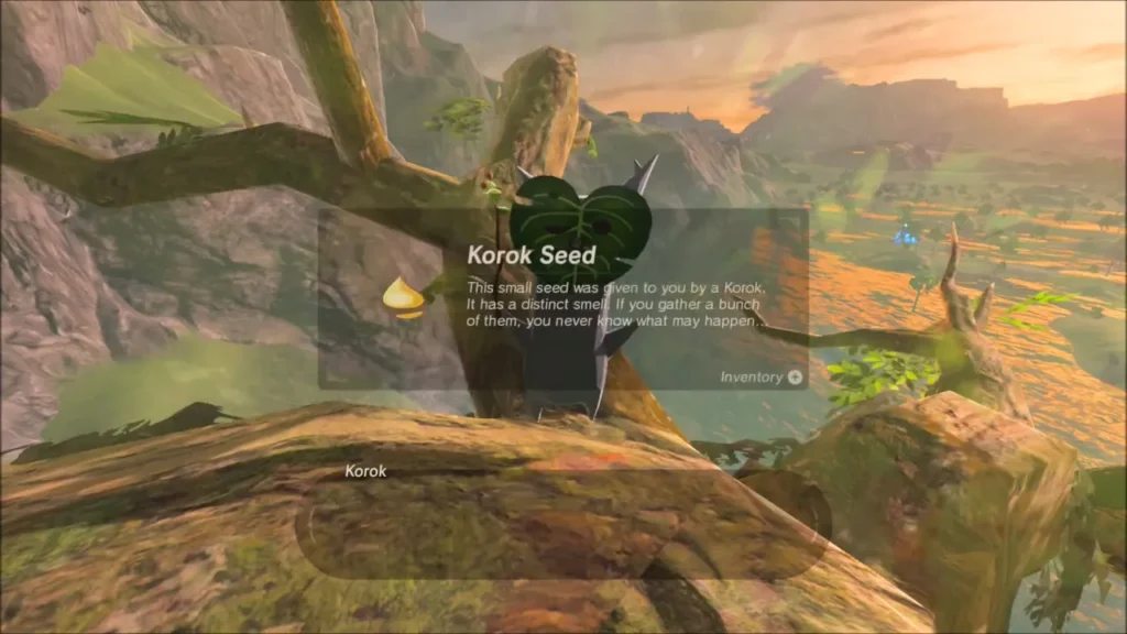 Korok Seed item box shown after finding the Korok in the tree