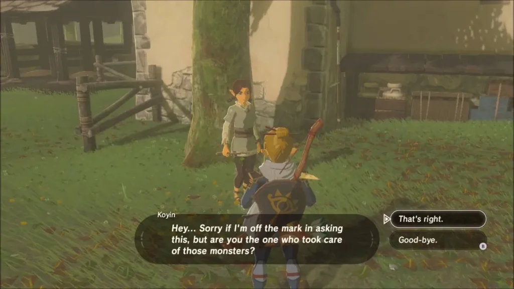 Koyin asking Link if he took care of the monsters