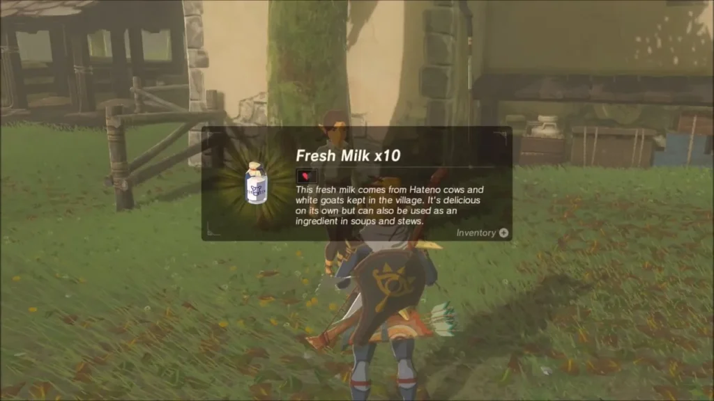 Fresh Milk x10 reward box shown while Link stands with Koyin