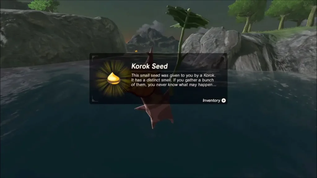 The Korok from the lily pads handing over a Korok Seed