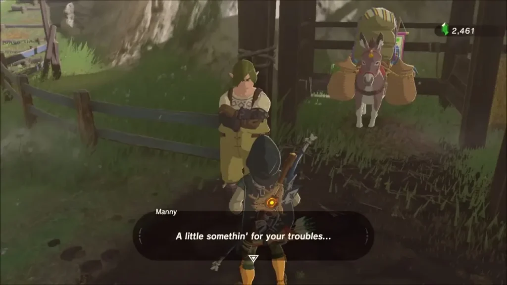 Manny thanking Link for the crickets beside his horse