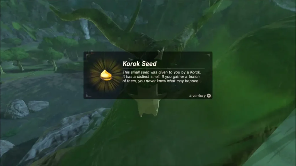 Korok Seed item box over the Korok on the trunk