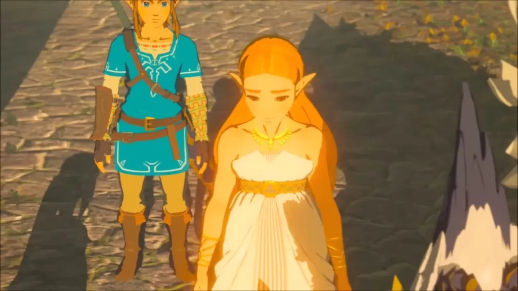Link and Princess Zelda standing together in the Return of Calamity Ganon memory
