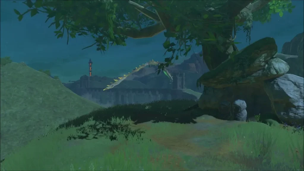 The tree and castle wall view that matches the photo of the first memory