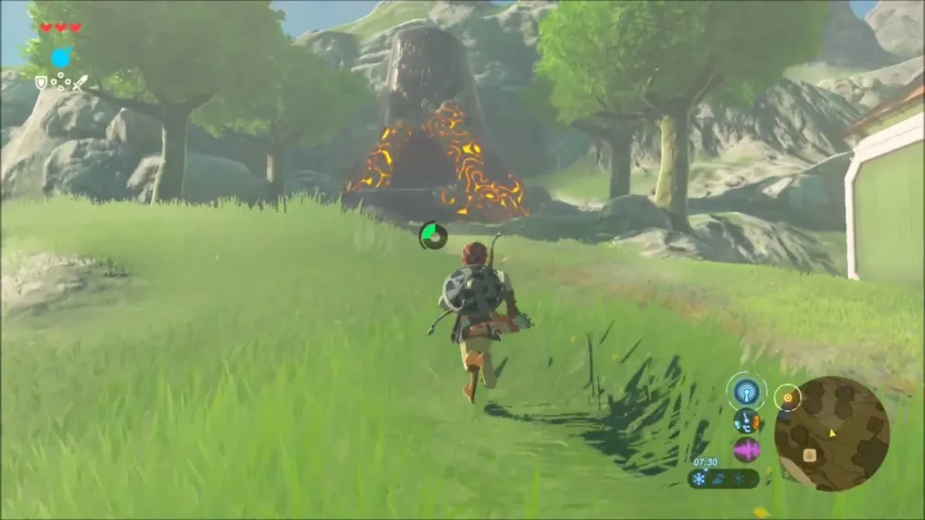 Link running toward the glowing Myahm Agana Shrine