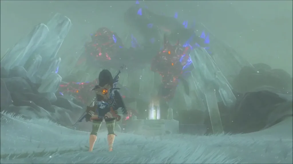 Link facing Naydra coiled around the summit, covered in Malice