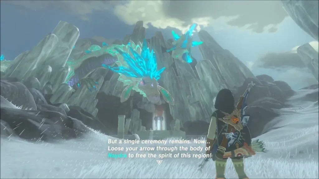 Naydra freed and glowing blue-green above the spring