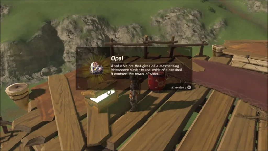 Opal item box above the open chest on the camp platform