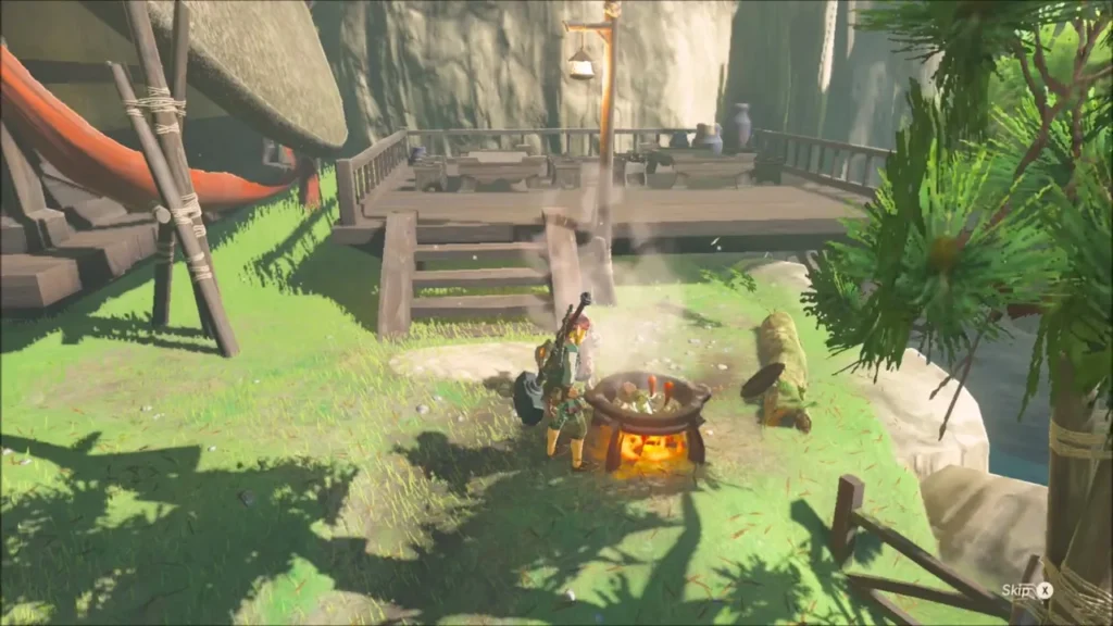 Steam rising from the cooking pot as Link prepares food