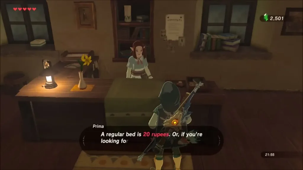 Prima at the inn counter quoting 20 rupees for a regular bed
