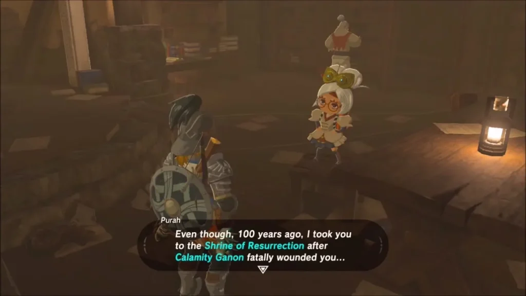 Purah explaining how she took Link to the Shrine of Resurrection