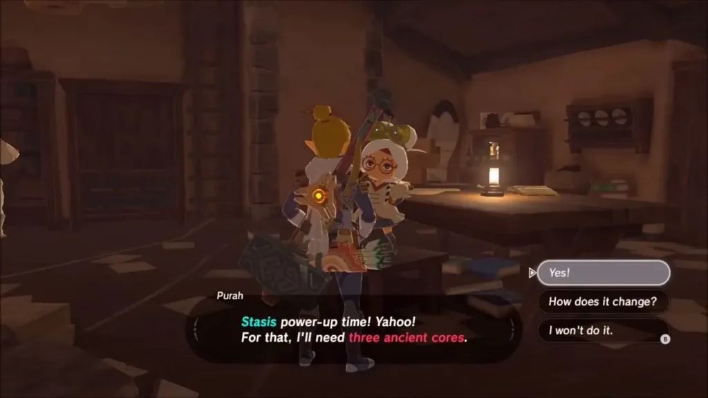 Purah saying the Stasis upgrade needs three ancient cores