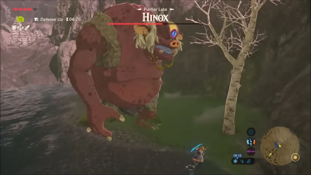 Hinox at Purifier Lake with its health bar shown