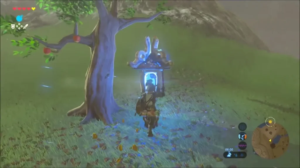 Link passing a stone lantern with the blue torch on the road