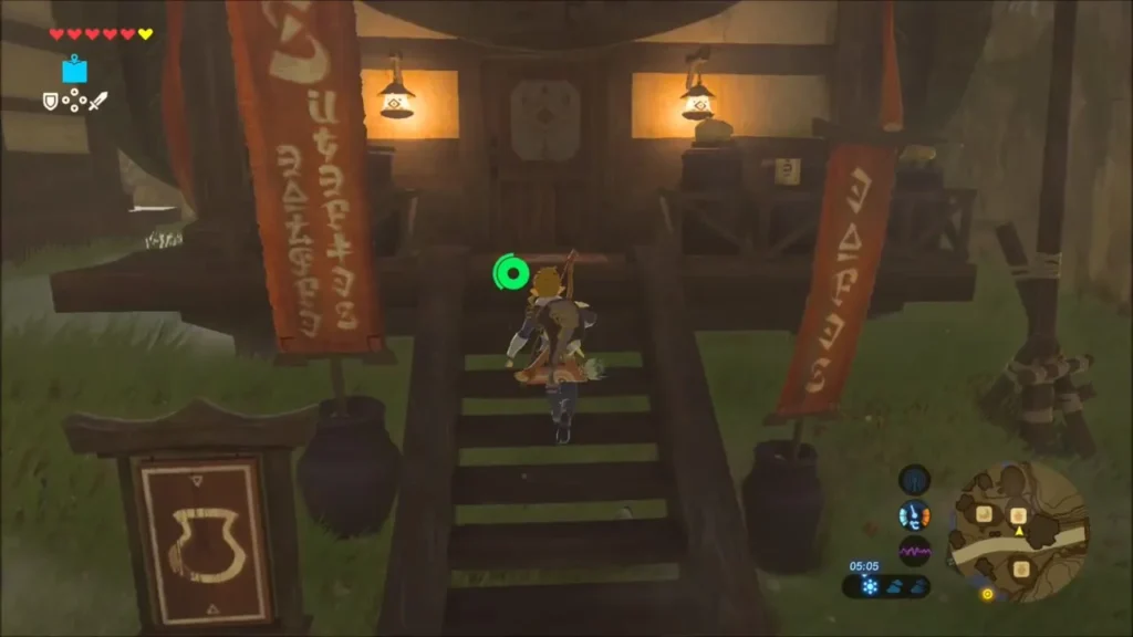 Link climbing the stairs to Rola's shop in Kakariko Village