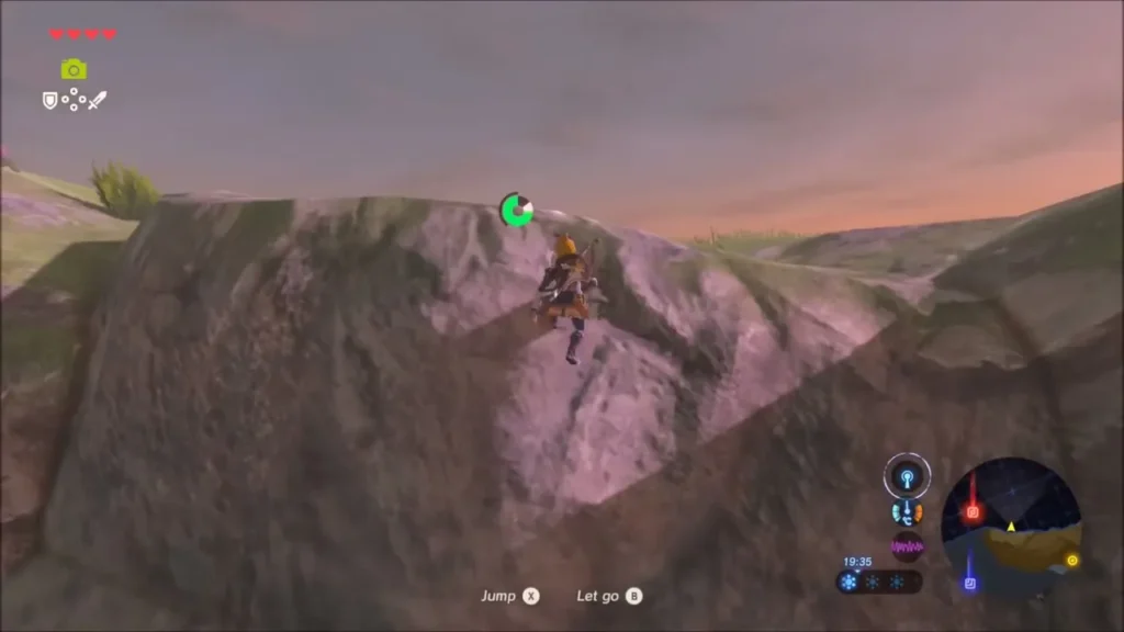 Link reaching the top ledge of the sea cliff
