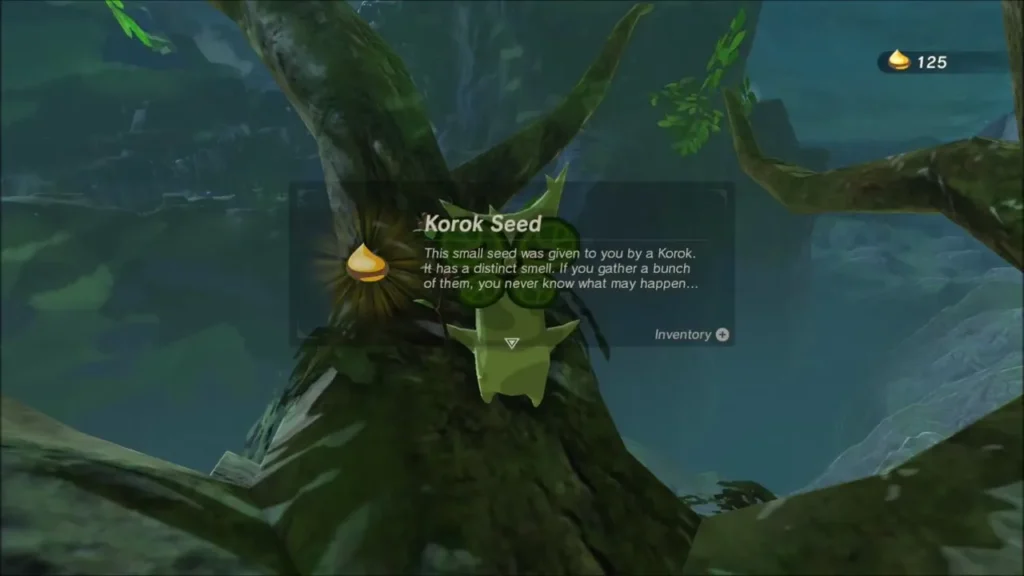Korok Seed item box over the Korok in the tree